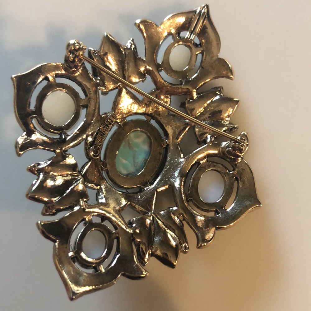 1960’s signed Sarah Coventry broach absolutely gorgeous turquoise and pearls - Picture 3 of 4